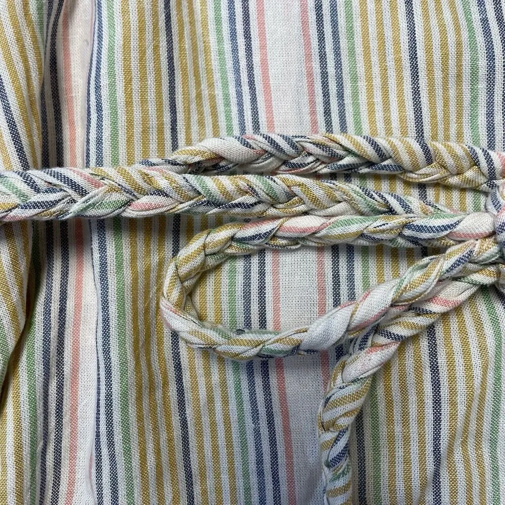 Marine Layer Dress Womens Medium Cream Pastel Stripes Tiered Ruffle Linen Belted - Picture 6 of 8